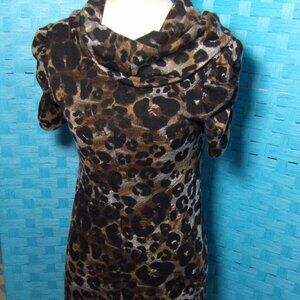 AGB DRESS  10P  ANIMAL  Print DRESS  Drop Down Large Turtleneck, Short Sleeves